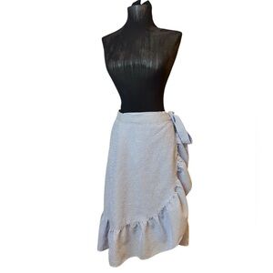 Divided HM Blue Midi Wrap Skirt with Ruffled Asymmetrical Hem